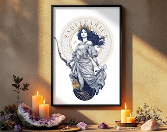 Horoscope Illustration | Mysterious Sagittarius Zodiac Poster | Digital Elegant Astrology Poster | Valentine's Day Gift Idea for her