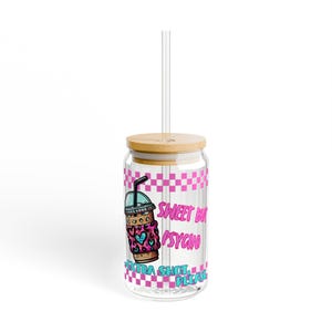 Leopard Pink Checkered Sipper Glass: &quot;Sweet but Psycho&quot; 16oz Drinkware