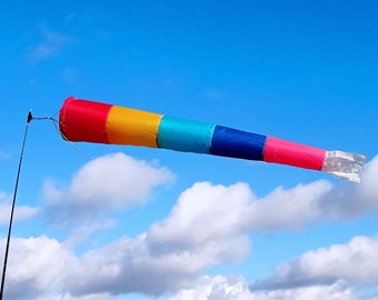110 cm RAINBOW  Wind cone made from 100 % made from a recycled paragliderer, wind sock