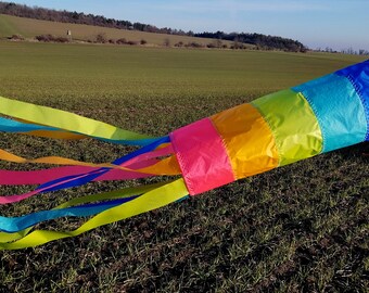 90 cm long RAINBOW dragon, kite - windbag, Wind cone made from 100 % made from a recycled paragliderer, wind sock