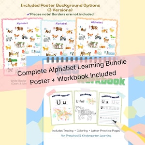 Save 15% with Animal Alphabet the Poster + Workbook Bundle – Learning Wall Art + Tracing