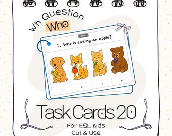 WHO Questions Task Cards – 20 Printable Cards – Speech Therapy, ESL, Special Education, Homeschool