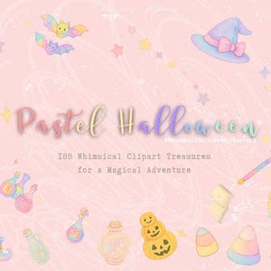 Pastel Halloween Clipart Set – 188 Magical PNG Elements, Witchy Cute Watercolor Halloween Graphics, Kawaii Spooky Pastel PNGs