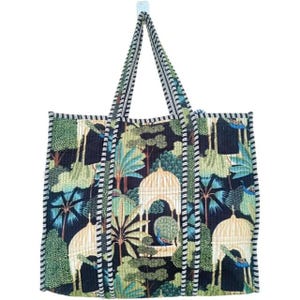 Women Printed Tote Bag, Quilted Hand Luggage Bag, Eco Friendly Sustainable Sturdy Grocery Shopping Tote Bag, Boho Overnight Beach Tote Bags