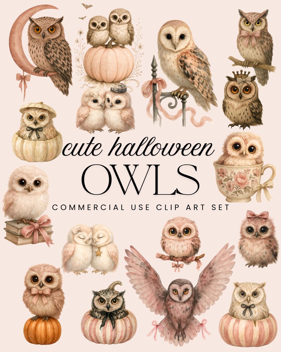Halloween Owls Clip Art, Png Set - Watercolor -commercial Use PNG - Etsy