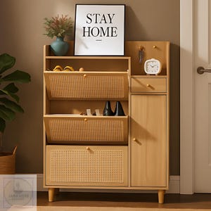 Handmade Modern Rattan Storage Cabinet – Small Minimalist Shoe Cabinet, MDF Bedside Cabinet for Bedroom, Entryway & Home Décor