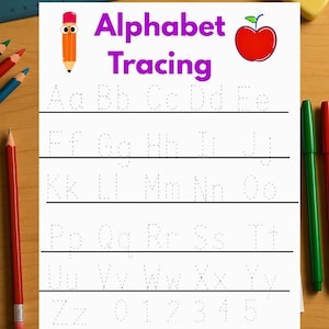 Alphabet and Number Tracing Worksheets – Preschool Handwriting Worksheet – Instant Download Educational PDF