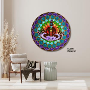 BUDDHA & CHAKRAS Wall Art, Mandala Canvas Painting, 50cm, Meditation Decor, Yoga Studio Art
