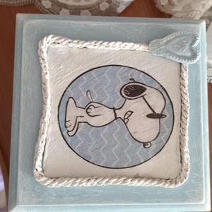 Hand Painted Snoopy Keepsake Box, Light Blue Cartoon Jewelry Box for Kids, Cute Gift for Dog Lovers, Baby Shower or Birthday Decor
