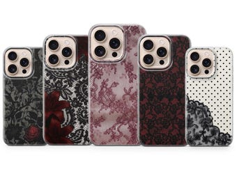 Black Lace Phone Case | Dark Feminine Aesthetic Phone Cover | Gothic Coquette Case