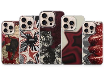 Capa para celular estética Y2K vermelho escuro, estilo grunge.