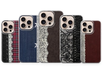 Lace & Plaid Phone Case | Coquette Grunge Aesthetic Phone Case | Soft Gothic Pattern Cover | Dark Feminine Phone Case