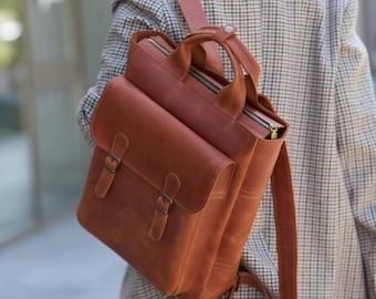 Laptopryggsäck i läder, laptopväska i läder, läderryggsäck för kvinnor, reserygsäck, laptopväska för kvinnor, handgjord ryggsäck, present till henne
