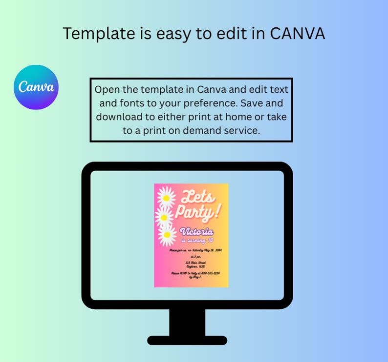 Daisy Birthday Invitation: Editable Canva Template (digital Download ...