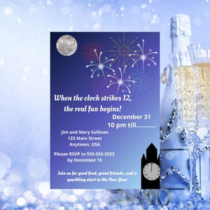 Inbjudan till nyårsträff: Redigerbar mall (digital nedladdning), När klockan slår 12