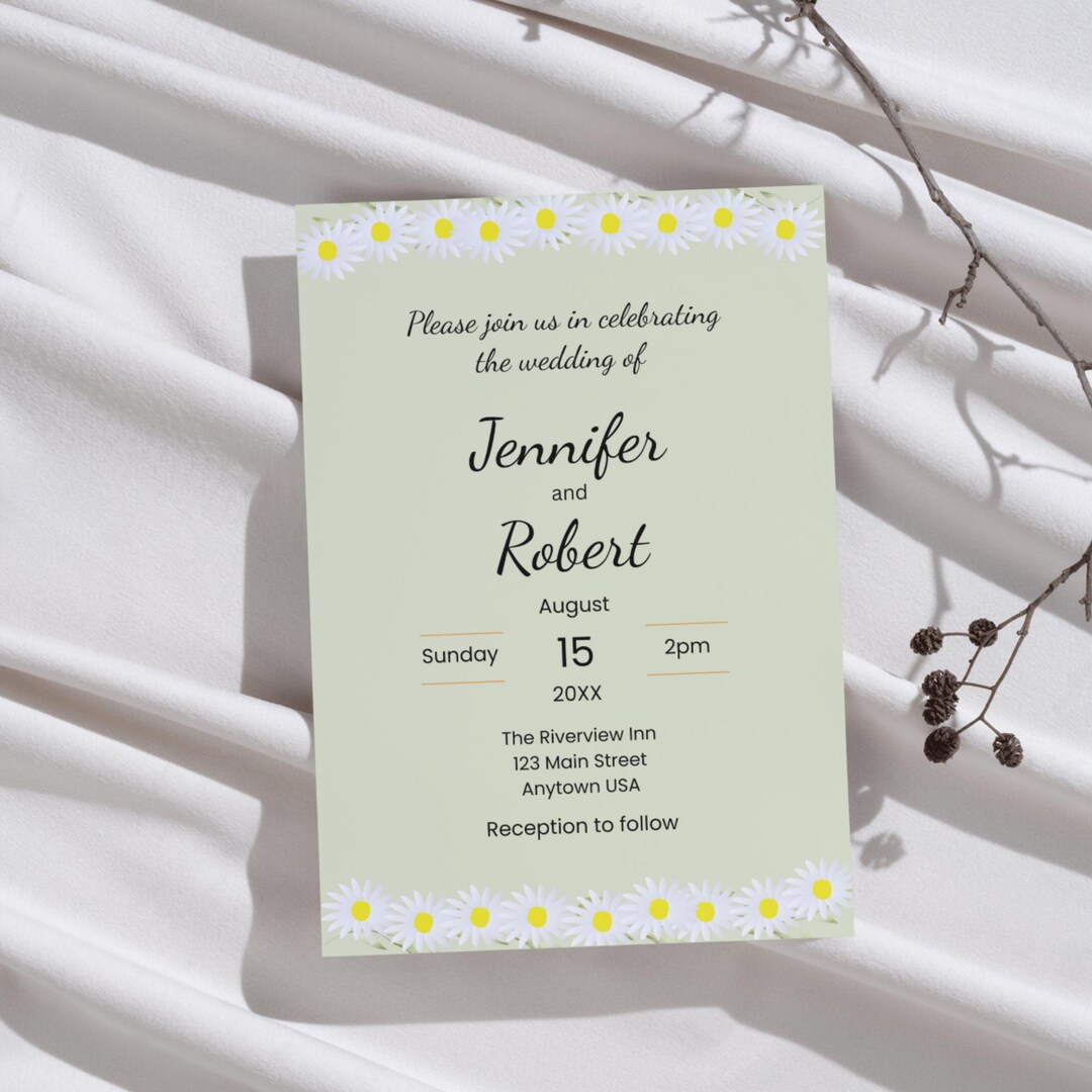 Daisy Wedding Invitation Template Elegant Floral Design (digital