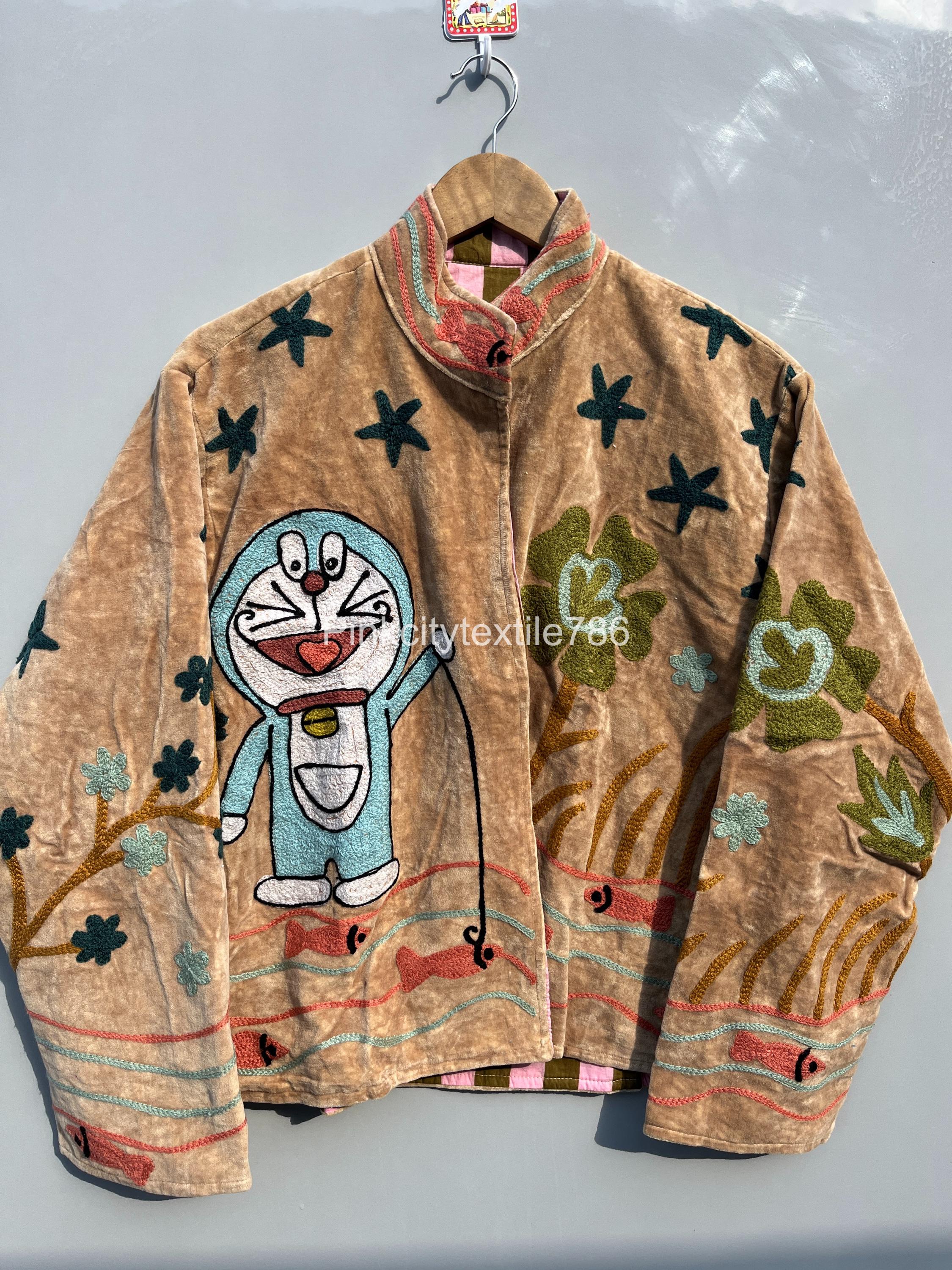 Doraemon Suzani Velvet Jacket, Embroidered Boho Chic Unisex