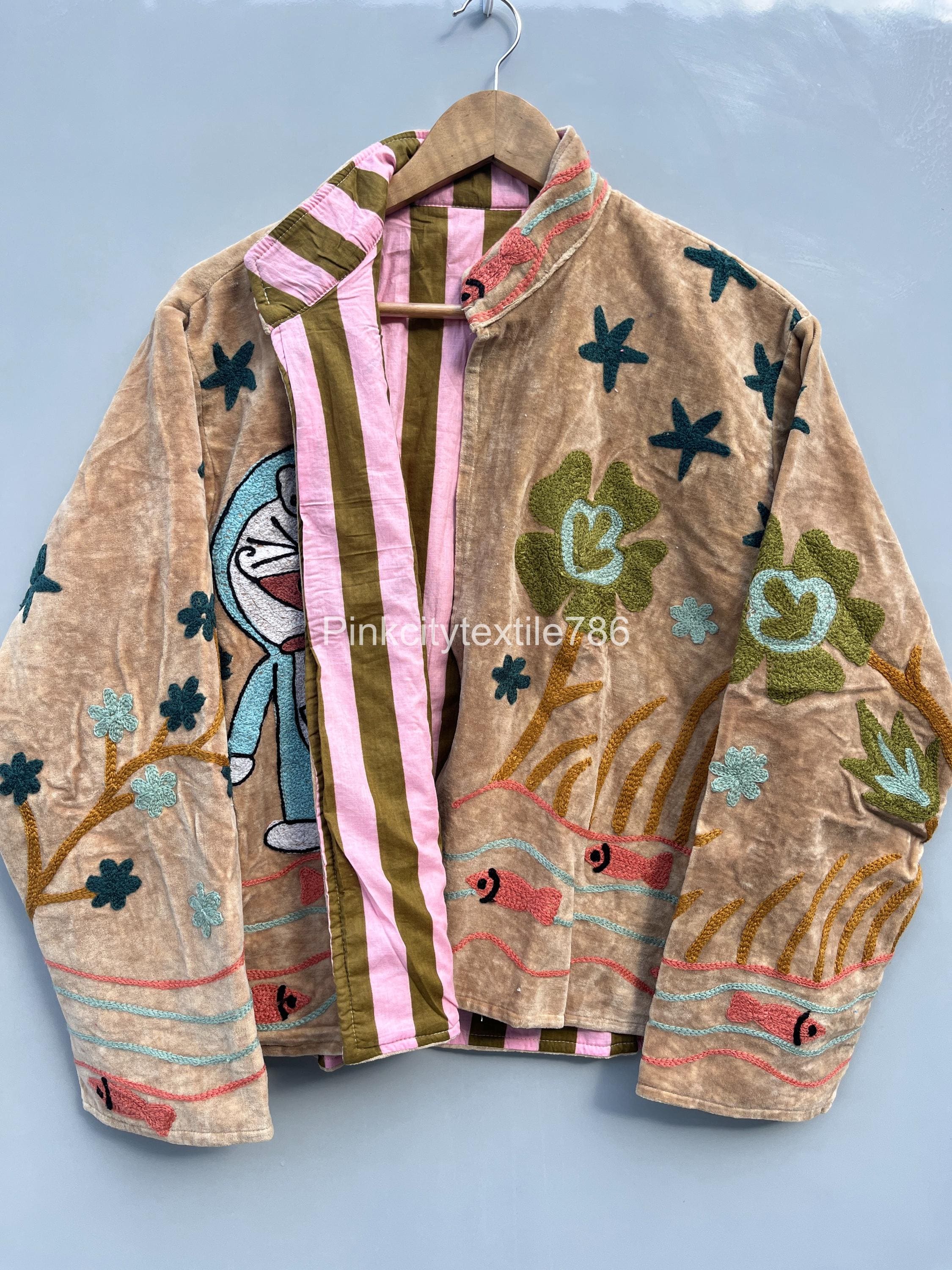 Doraemon Suzani Velvet Jacket, Embroidered Boho Chic Unisex