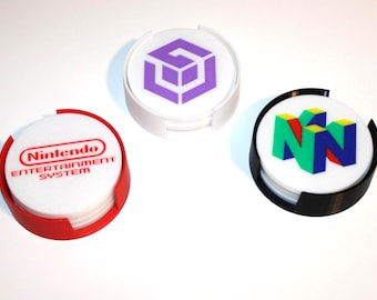 Retro Nintendo Themen Untersetzer 4er Pack mit Halter - 3D gedruckt auf Bestellung