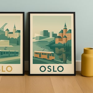 Oslo Norway Travel Print – Vintage Scandinavian Tote Bag | Holmenkollen & Opera House | Nordic City Oslo PNG