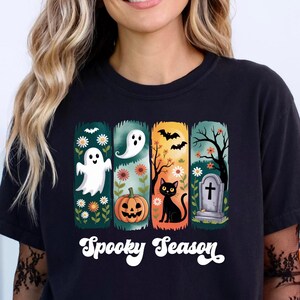 Spooky Season Vintage Halloween Shirt, Retro Horror Movie Tee, Trendy Spooky Night T-Shirt, Halloween Graphic Top for Women T-Shirt