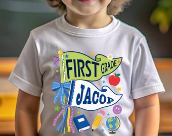 Personalized Pencil Back To School Kids Shirt, Custom Pennant Kids Girl Shirt, Custom Any Grade Shirt, School Toddler Shirt