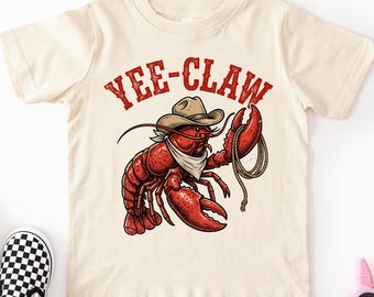 Kids Lobster Cowboy Shirt, Yee Claw Funny Tee, Cute Summer Beach Kids T-Shirt