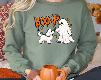 Cute Ghost Dog Sweatshirt, Boo-P Halloween Hoodie, Funny Dog Lover Crewneck, Pet Owner Sweater