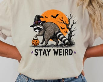 Stay Weird Jimothy Raccoon Halloween Shirt, Viral Raccoon Meme Tee, Witch Raccoon Graphic, Spooky Pumpkin Fall Shirt
