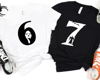 6 7 Shirts, Couples Halloween, Funny Matching Shirt, Trendy Tiktok Halloween Costume Shirt, 67 Trend, Six Seven Meme Pumpkin