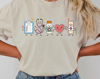 Comfort Colors Nurse Doodle Shirt Back To School Gift, Nurse Life School Nurse Shirt, PICU Healthcare Worker Gift Funny RN Nurse T-Shirt