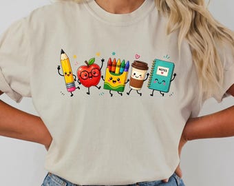 Comfort Colors® Funny Teacher Life Shirt, Back To School Gift, Preschool Teacher School Supplies T-shirt,  Apple Pencil Notebook Shirt