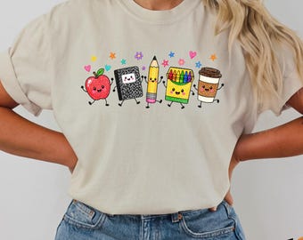 Comfort Colors® Funny Teacher Life Shirt, Back To School Gift, Preschool Teacher School Supplies T-shirt, Crayon Apple Pencil Notebook Shirt