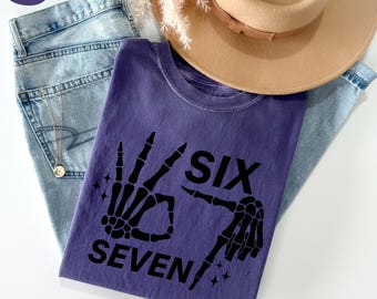 Comfort Colors® 6 7 Meme Shirt, Funny Skeleton Hands Tee, Halloween Couples Shirt, Trendy Shirt, Six Seven T-shirt, 67 Couples Tee
