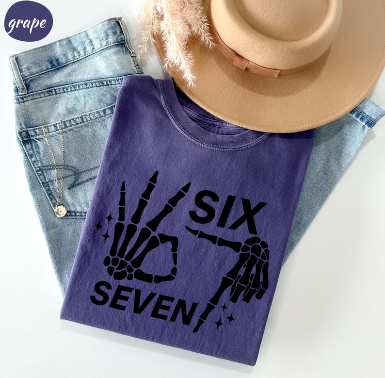 Comfort Colors® 6 7 Meme Shirt, Funny Skeleton Hands Tee, Halloween Couples Shirt, Trendy Shirt, Six Seven T-shirt, 67 Couples Tee