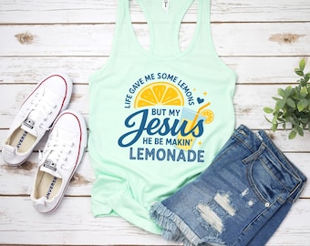 Life Gave Me Lemons Jesus Lemonade Tank Top, Funny Faith Christian Workout Shirt