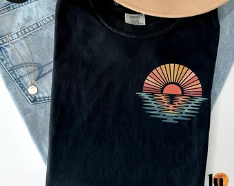 Sunset Beach Shirt, Coastal Ocean Graphic Tee, Retro Summer Vacation T Shirt, Cute Travel Comfort Colors Tee