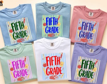 Striped Fifth Grade Teacher Comfort Colors® Shirt, 5th Grade Tee, First Day of School, Back to School Staff T-Shirt