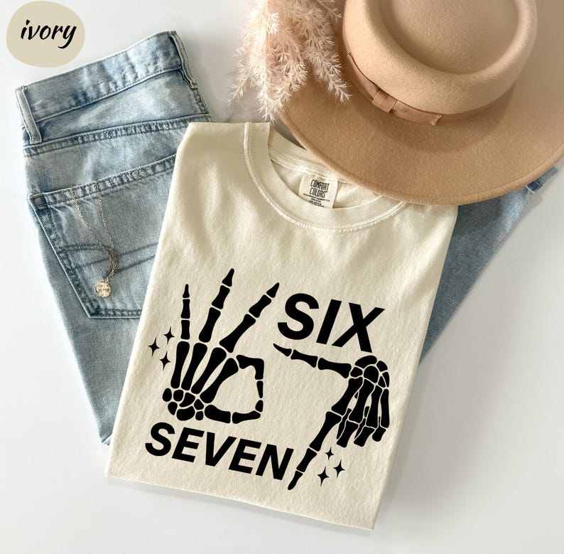 Comfort Colors® 6 7 Meme Shirt, Funny Skeleton Hands Tee, Halloween Couples Shirt, Trendy Shirt, Six Seven T-shirt, 67 Couples Tee