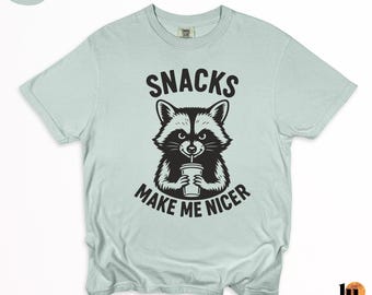 Comfort Colors® Funny Raccoon Snacks Make Me Nicer Shirt, Cute Animal Retro Snack Lover Meme Tee