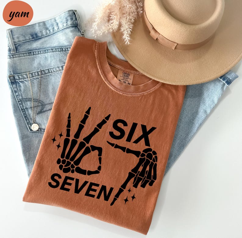 Comfort Colors® 6 7 Meme Shirt, Funny Skeleton Hands Tee, Halloween Couples Shirt, Trendy Shirt, Six Seven T-shirt, 67 Couples Tee