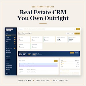 Real Estate CRM Template for Realtors, Lead & Transaction Tracker, Commission Calculator, Excel Spreadsheet, Offline No Subscription