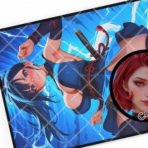 Ninja Anime Pinup Girl Playmat, Anime Girl Mousepad, TCG Play Mat, Gamer Desk Pad