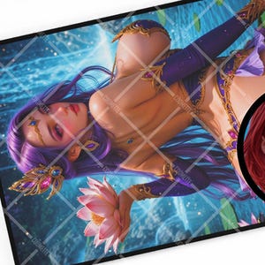 Fantasy Lotus Girl Playmat, Anime Waifu Mousepad, Enchanted Magical Girl Aesthetic, Office Desk Pad, Gamer Mouse Pad, XXL Mousepad