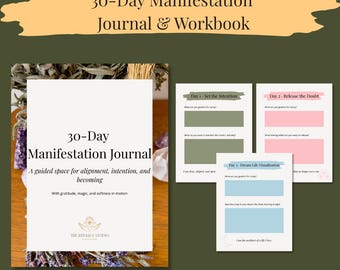 30-Day Manifestation Journal & Workbook | Daily Prompts, Affirmations, Reflection Pages (Digital Download)