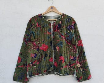 Handmade Velvet Quilted Jacket | Bohemian Floral Print Coat