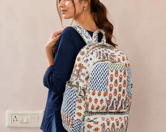 Handmade Cotton Quilted Backpack, Boho Patchwork Cotton bag,, Floral Indian Rucksack, Travel Daypack, Laptop Backpack, Gift for Her