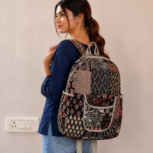 Handmade Cotton Quilted Patchwork Backpack: Indian Boho Travel Bag
