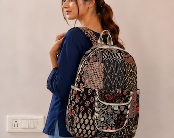 Handmade Cotton Quilted Patchwork Backpack: Indian Boho Travel Bag,Cotton Backpack, Handmade Floral Backpack, Boho Backpack, Laptop Backpack