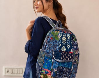 Quilted Patchwork Cotton Backpack: Bohemian Hippie Tote Bag, Handmade Cotton Quilted Bag, Floral Block Print Shoulder Bag, Boho Everyday Bag